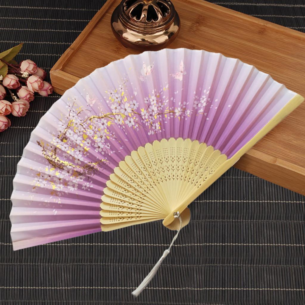 Изображение товара: Китайские складные ручные бамбуковые вееры, женские дышащие бамбуковые держатели, легко носить с собой, декоративные вееры #007