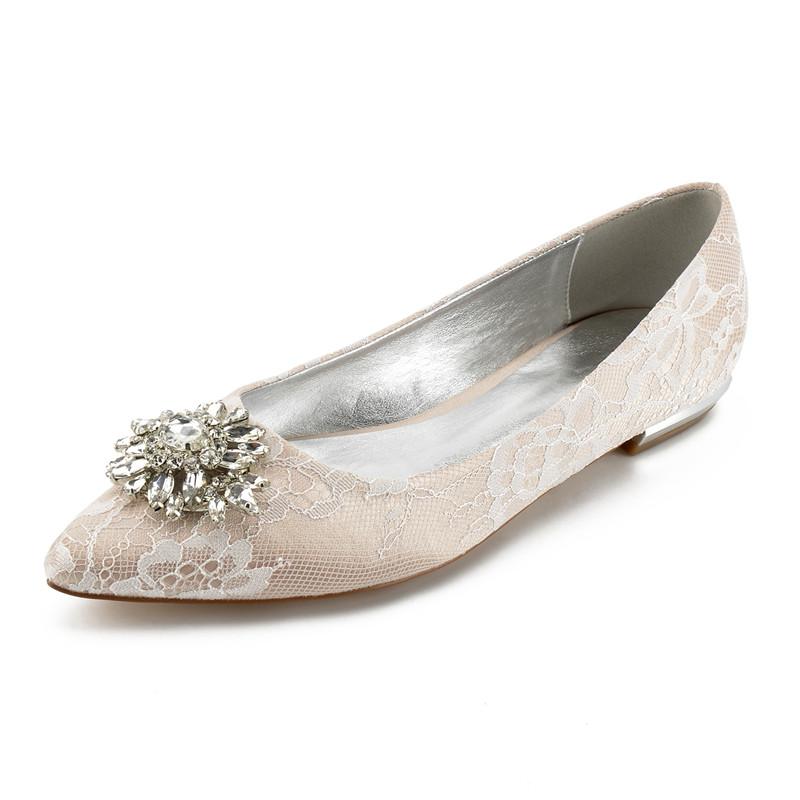 Изображение товара: Свадебные туфли на плоской подошве с острым носком и кружевом, украшенные кристаллами