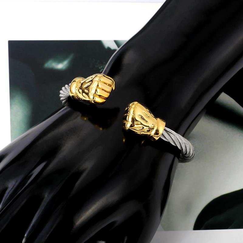 Изображение товара: Винтажные браслеты-манжеты в виде кулака, проволочные браслеты, модные ювелирные изделия, подарочные аксессуары, мужские браслеты-манжеты в стиле панк золотого цвета, амулетные браслеты