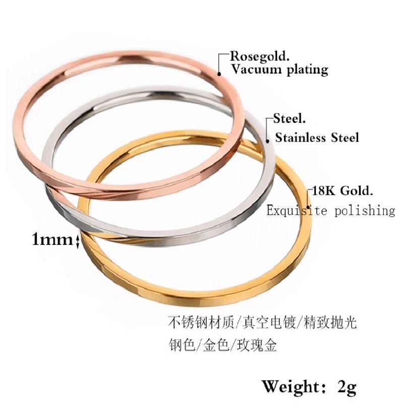 Изображение товара: Кольцо женское, розовое золото, серебро, 1 мм, тонкое, из нержавеющей стали, размер 5-10