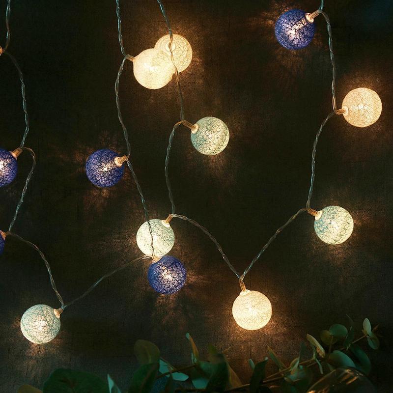 Изображение товара: Гирлянда из 20 светодиодных хлопковых шариков, Рождественская уличная лампа-лента для праздника, свадьбы, вечеринки, детской кроватки, сказочное украшение