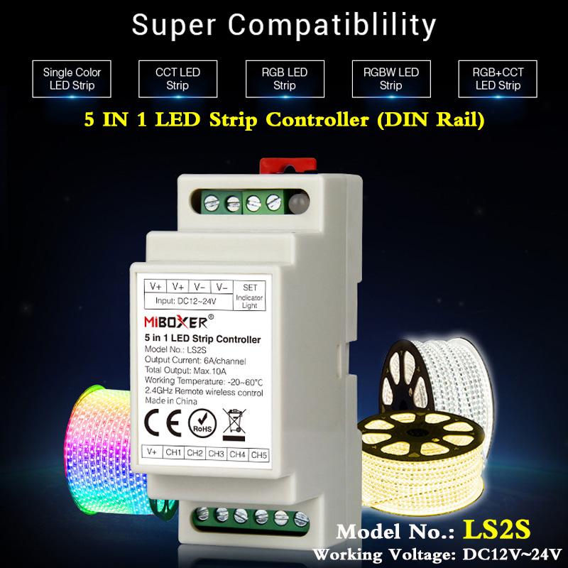 Изображение товара: Контроллер для светодиодной ленты MiBOXER LS2S, 5 в 1, DC 12 В ~ 24 В, с общим анодным соединением, для SingleColor/CCT/RGBW/RGB + CCT