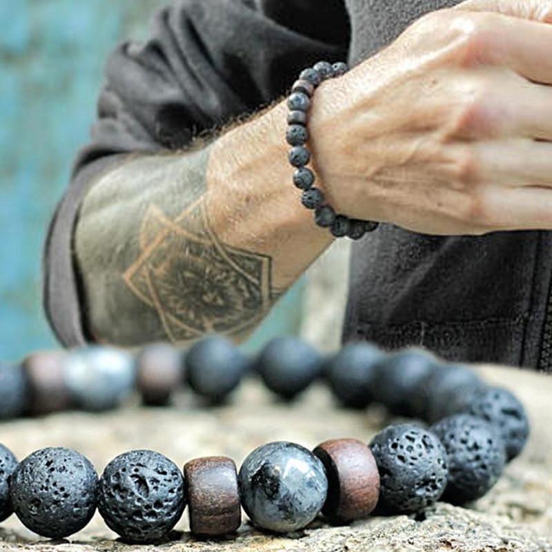 Изображение товара: Мужской браслет, натуральный Тибетский браслет Будды, чакра, лавовый камень, рассеиватель, браслеты, мужские ювелирные изделия, подарок