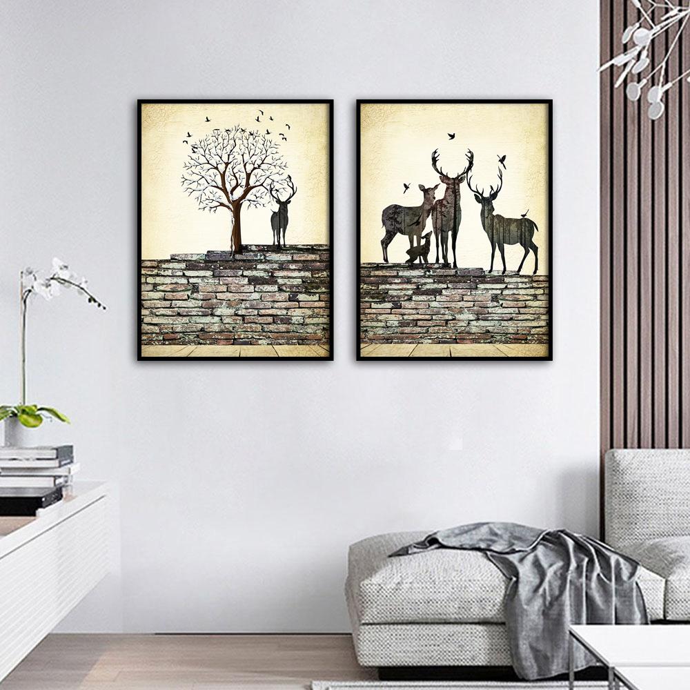Изображение товара: Абстрактные Животные Олень жираф дерево Ретро настенная Картина на холсте скандинавские постеры и принты настенные картины для декора гостиной
