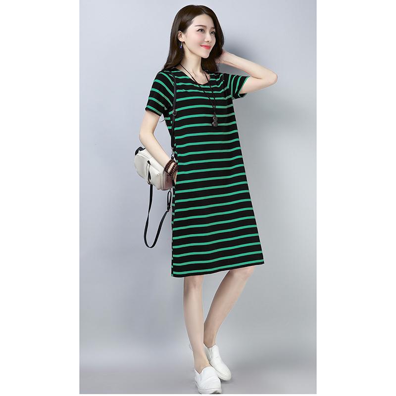 Изображение товара: Женское свободное платье в полоску, длинное платье большого размера с короткими рукавами, A353, Новинка лета 2019