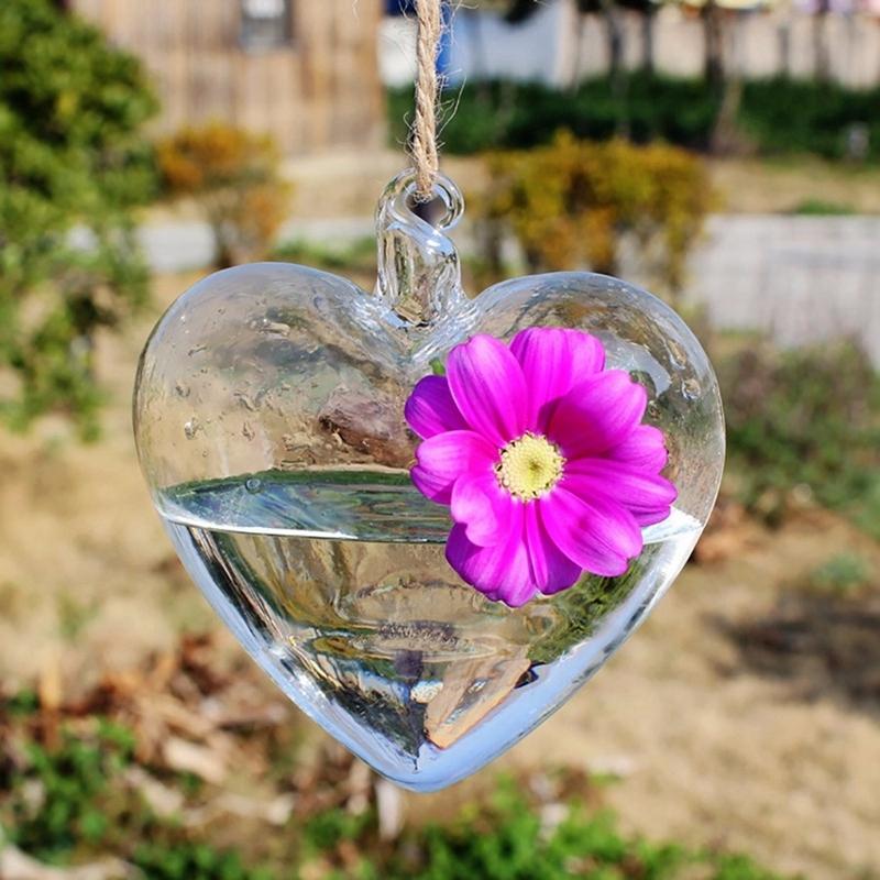Изображение товара: Стеклянная подвесная ваза в форме сердца, бутылка террариума, контейнер для растений, цветочный стол, Свадебный декор для сада