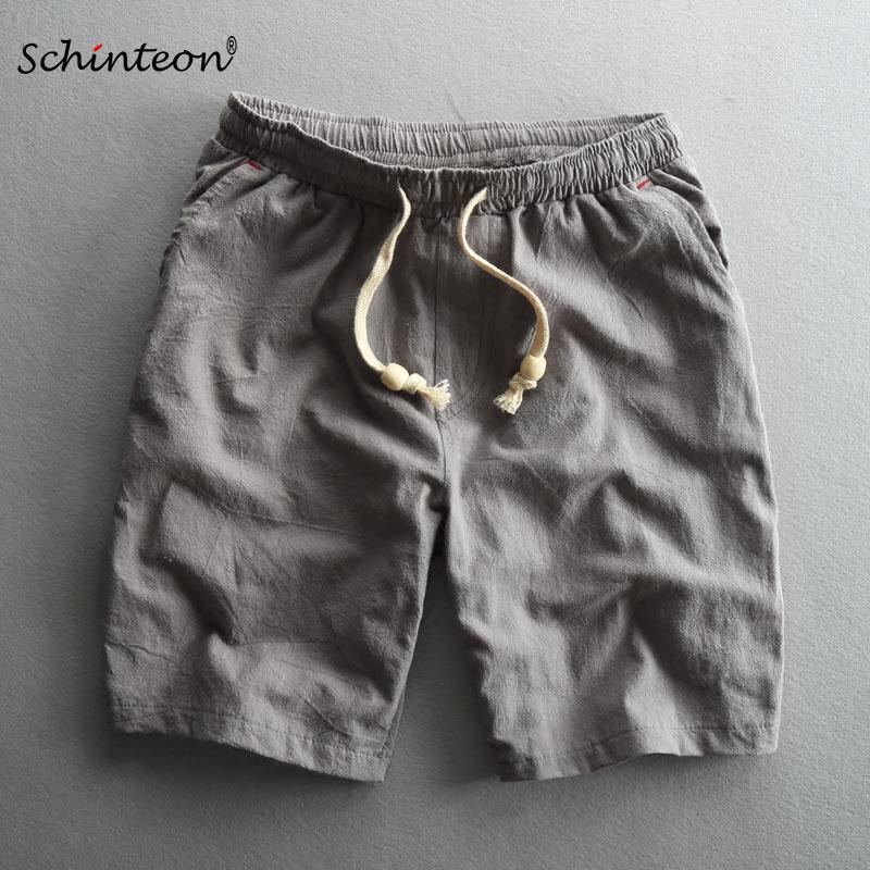 Изображение товара: Schinteon летние мужские повседневные шорты до колена пляжные шорты с эластичной резинкой на талии модные хлопковые льняные удобные шорты размера плюс