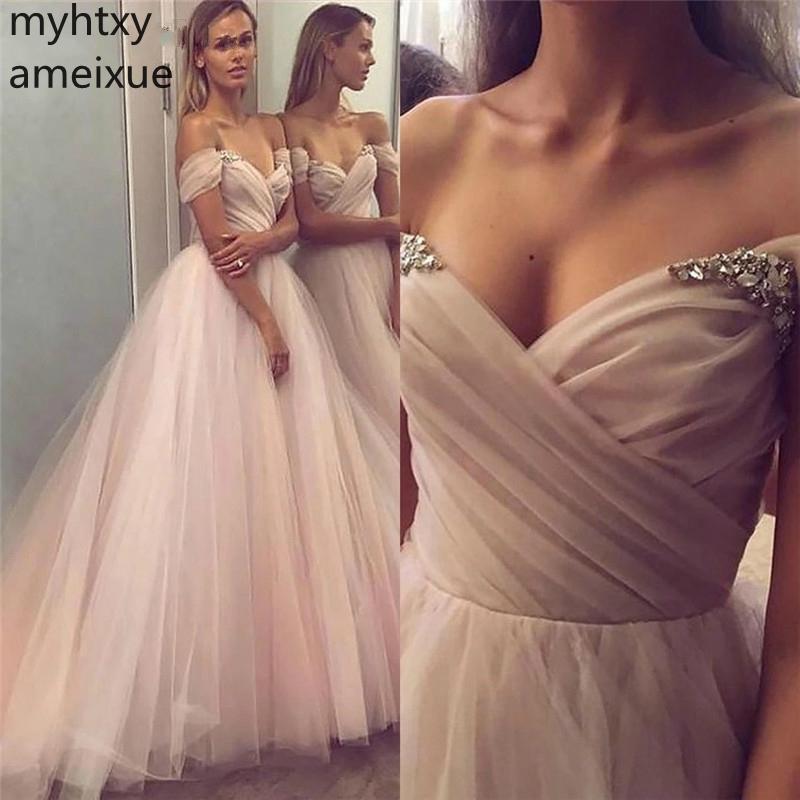 Изображение товара: Женское вечернее платье из фатина, розовое платье с V-образным вырезом, украшенное бусинами и кристаллами, для выпусквечерние вечера, 2021