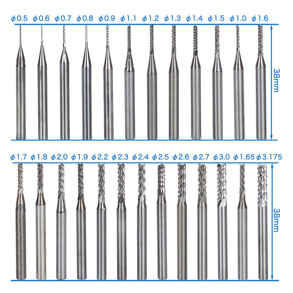 Изображение товара: 25 шт. 0,5-3,175 мм титановое покрытие твердосплавное торцевое фрезерование резак гравировальный резец для подрезки кромок ЧПУ фрезы Концевая мельница для печатной платы