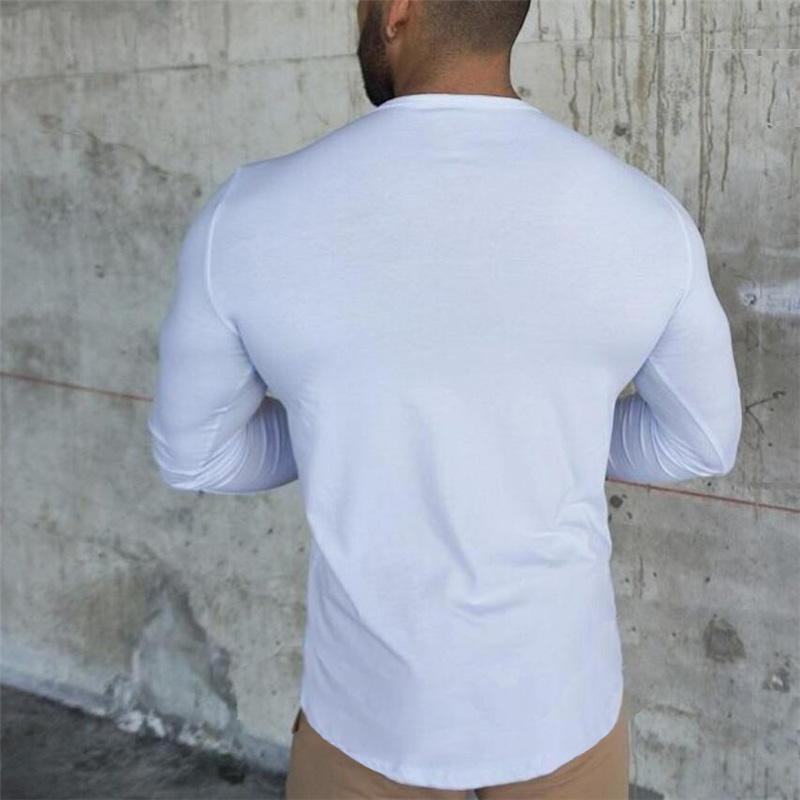 Изображение товара: Мужская хлопковая футболка Muscleguys, весна-осень 2021, новая футболка с длинными рукавами, Мужская футболка с круглым вырезом, мужские Модные повседневные топы