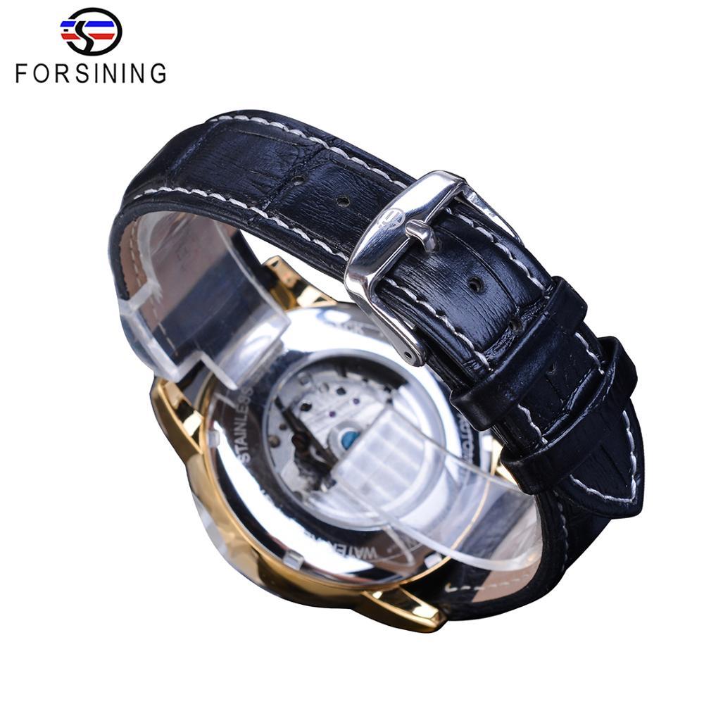 Изображение товара: Мужские автоматические часы Forsining Tourbillon, синие классические водонепроницаемые часы из натуральной кожи с лунным дизайном, деловые наручные часы в подарок