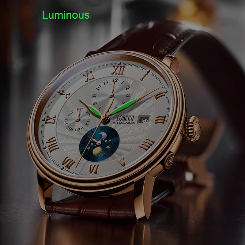 Изображение товара: LOBINNI Moon Phase часы люксовый бренд часы автоматические механические наручные часы 50bar водонепроницаемые светящиеся полностью стальные мужские часы
