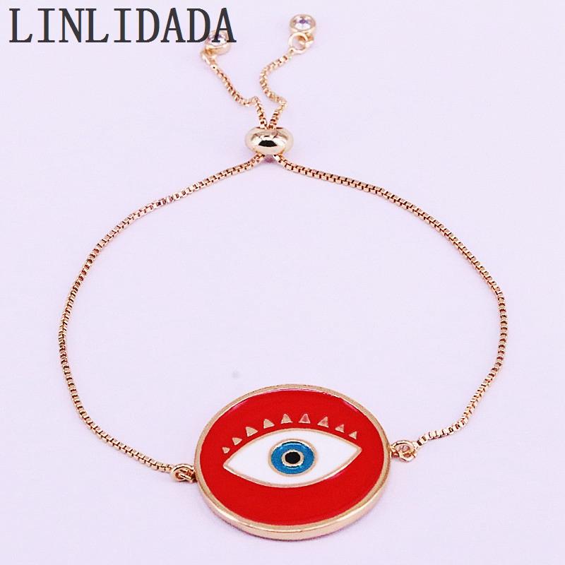 Изображение товара: 10 шт. белый/черный/красный круглая эмалированная дизайн глаз браслет для женщин Подвеска золотого цвета цепь регулируемые браслеты