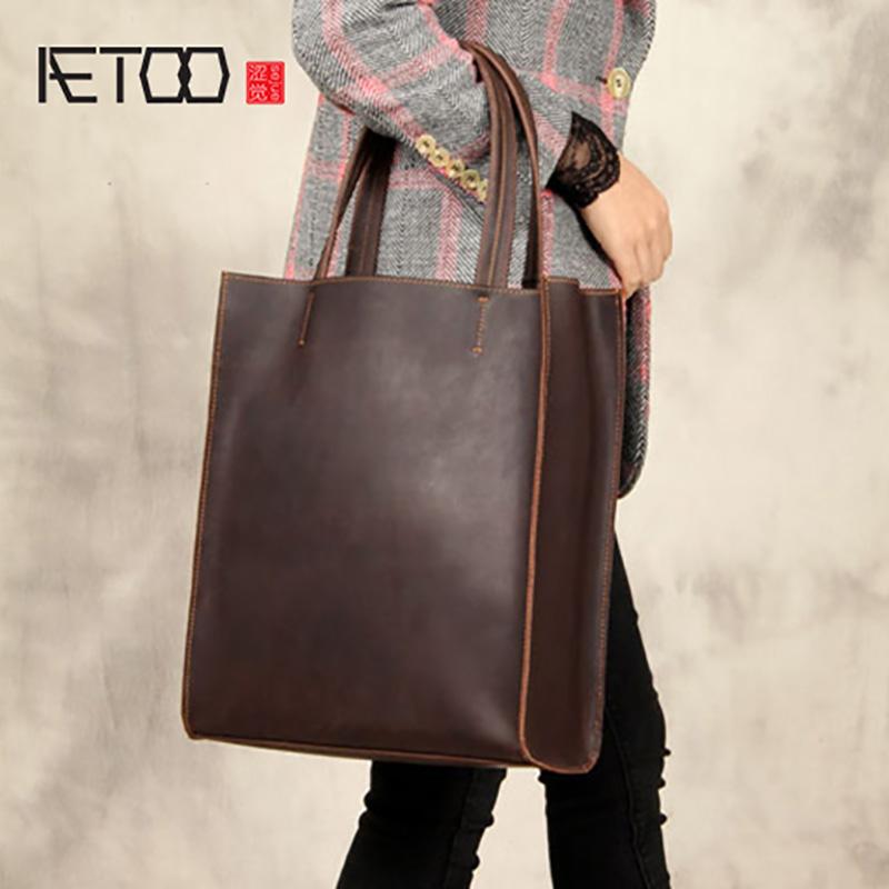 Изображение товара: Кожаная мужская сумка через плечо AETOO, вертикальная сумка через плечо, мужская сумка для покупок crazy horse