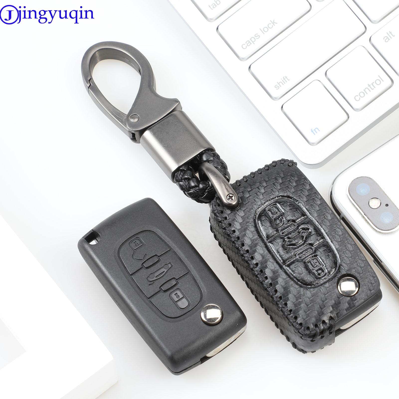 Изображение товара: Кожаный карбоновый чехол для автомобильного ключа jingyuqin 3B для Peugeot 207 407 407SW для Citroen C4 C5 C6 C8