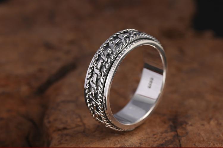 Изображение товара: Кольцо из 100% стерлингового серебра S925 пробы, винтажное тайское серебряное ювелирное изделие из пеньковой веревки с узором, мужское кольцо для бега, бесплатная доставка