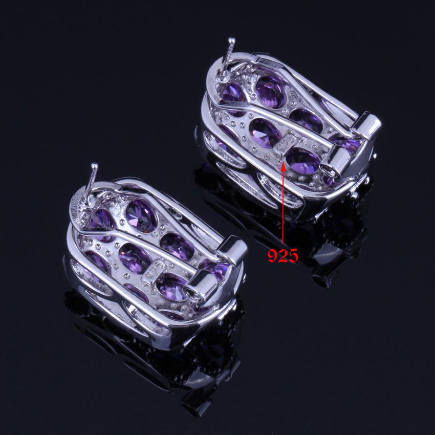 Изображение товара: Привлекательный Овальный Фиолетовый кубический цирконий, посеребренные комплекты ювелирных изделий, серьги, подвеска, цепочка, кольцо V0248