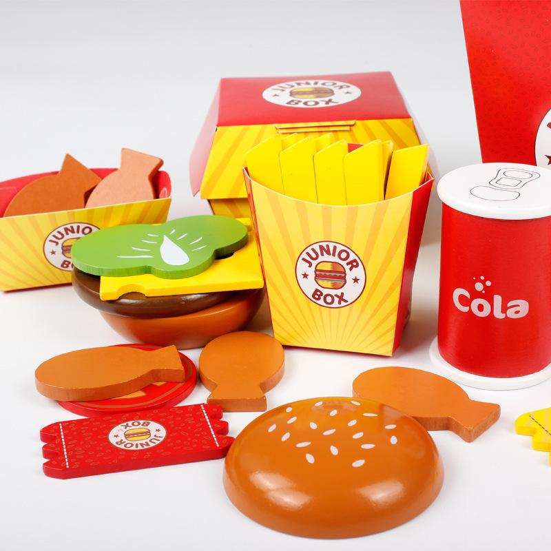Изображение товара: Искусственная еда, деревянная миниатюрная еда, кукла, имитация еды, гамбургерные чипсы, набор кухонных игрушек, имитация еды, Перекус, игрушечные гамбургеры