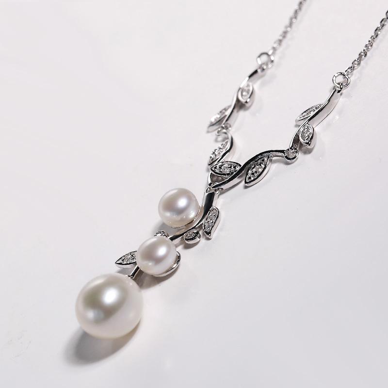 Изображение товара: Ожерелье из настоящего стерлингового серебра 925 пробы для женщин, свадебное ожерелье из белого натурального жемчуга, подарок на день рождения для девушки