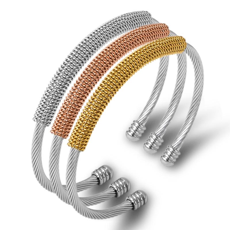 Изображение товара: Простая кабельная проволока браслеты золотые серебряные браслеты Цепочка браслет и браслеты для женщин ювелирные изделия стальные аксессуары регулируемые