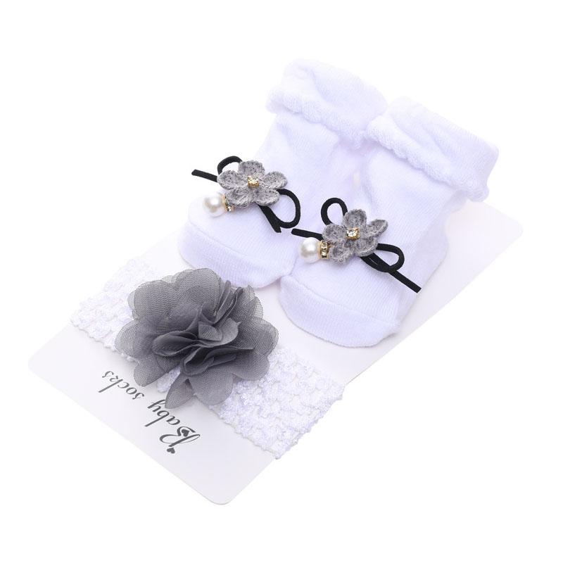 Изображение товара: Модные детские носки-невидимки для девочек с повязкой на голову, хлопковые мягкие носки с цветочным рисунком, милые носки для детей