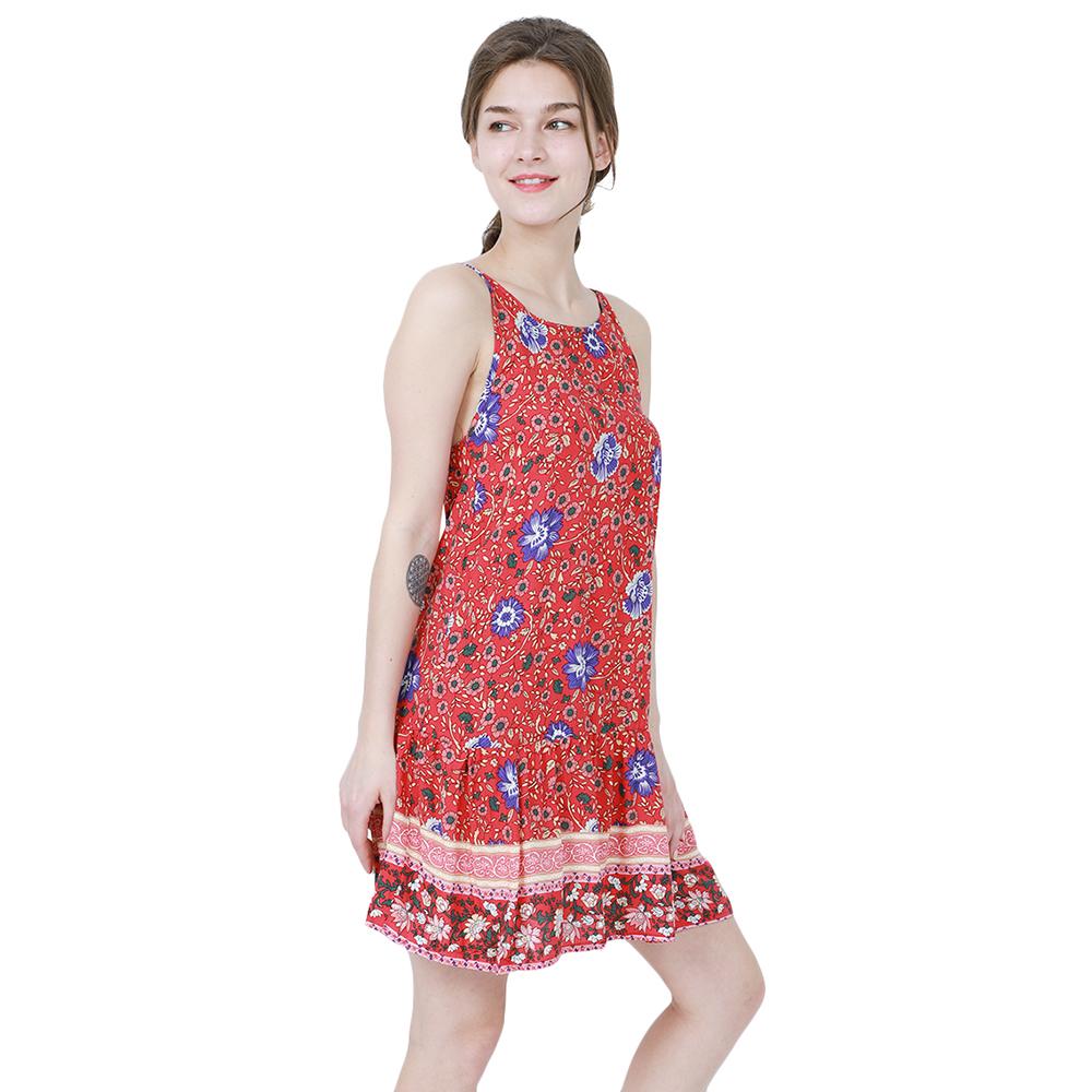 Изображение товара: Женское платье в стиле бохо Yming, с цветочным принтом, вечерние платья с открытой спиной, пляжный сарафан на бретельках, пикантное мини-платье, женская одежда