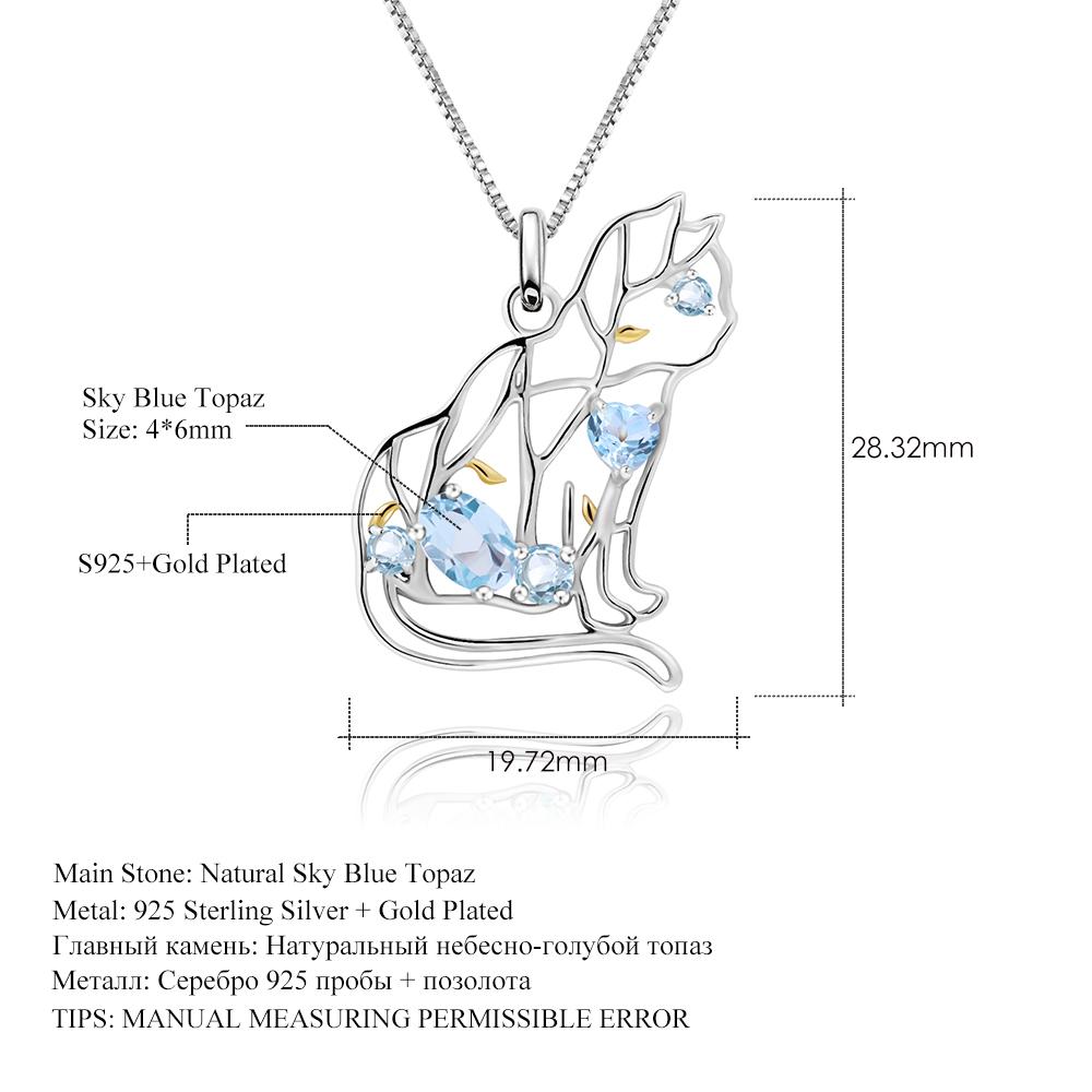Изображение товара: Женский кулон с натуральным небесно-голубым топазом GEM'S BALLET, ювелирное изделие в форме кошки, ювелирное изделие в форме животного, ювелирное изделие ручной работы из стерлингового серебра 925 пробы