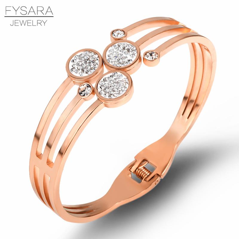 Изображение товара: Новый модный браслет FYSARA, женские классические браслеты из нержавеющей стали, золотые чакры, ювелирные изделия, аксессуары, циркониевые кристаллы, браслеты