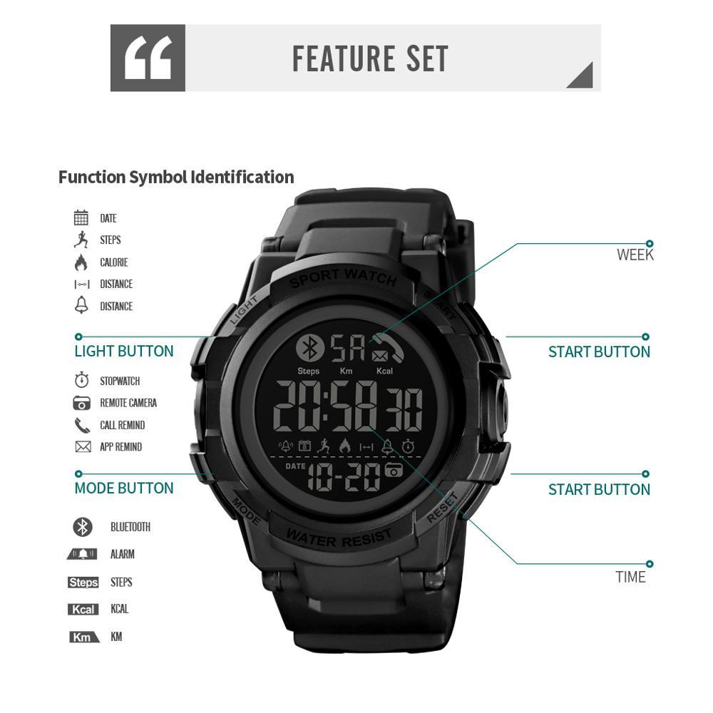 Изображение товара: SKMEI Модные Bluetooth Смарт часы для мужчин без заряда выносливость способность движения следящий шагомер мужские спортивные часы reloj inteligente