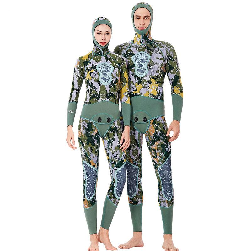 Изображение товара: Fanceey Камуфляжный купальный костюм-двойка 3 мм неопреновый гидрокостюм мужской с капюшоном костюм для подводного плавания утепленный теплый гидрокостюм для триатлона для женщин