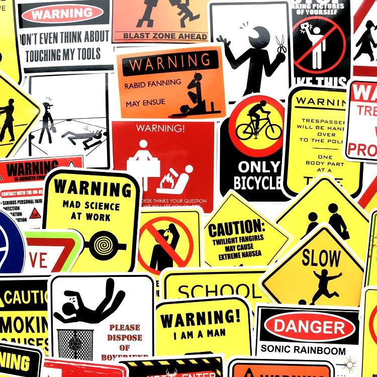 Изображение товара: 50 шт. Предупреждение ющие наклейки, предупреждающие знаки опасности, запрещающие наклейки, водонепроницаемые наклейки для ноутбука, телефона, мотоцикла, скейтборда, багажа, автомобиля, стайлинга велосипеда