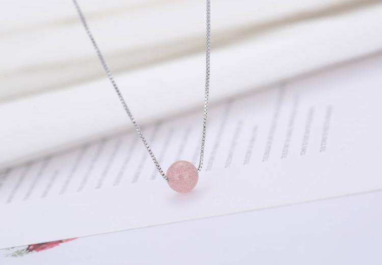 Изображение товара: Модный Круглый розовый клубничный кварцевый шар 30% посеребренный женский кулон ожерелья ювелирные изделия Женский чокер цепи подарок не выцветает