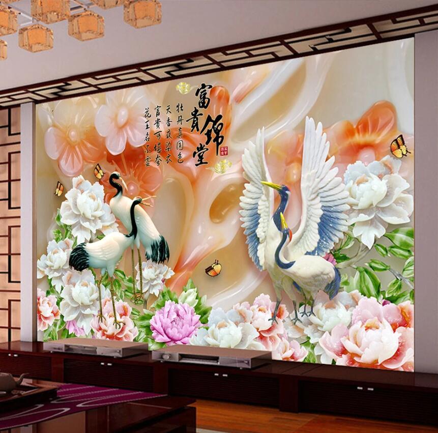 Изображение товара: 3d-фотообои на заказ wellyu, фрески, обои, стерео, нефрит, резьба, пион, богатый цзинтан, настенная бумага для телевизора