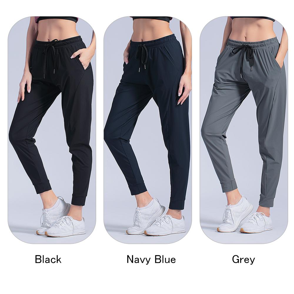 Изображение товара: Женские спортивные брюки, нейлоновые быстросохнущие штаны для бега, Повседневные Дышащие Джоггеры для йоги на шнурке с карманами, женские спортивные штаны