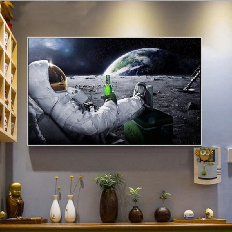 Изображение товара: Луна пиво астронавт картина маслом постер картина на стене холст печатная Картина декор гостиной