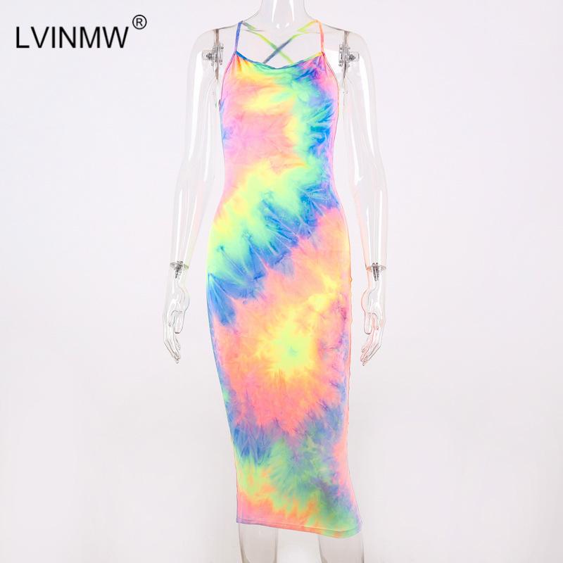 Изображение товара: Женское облегающее платье LVINMW, разноцветное вечернее платье с открытой спиной и открытыми плечами, на шнуровке, 2019