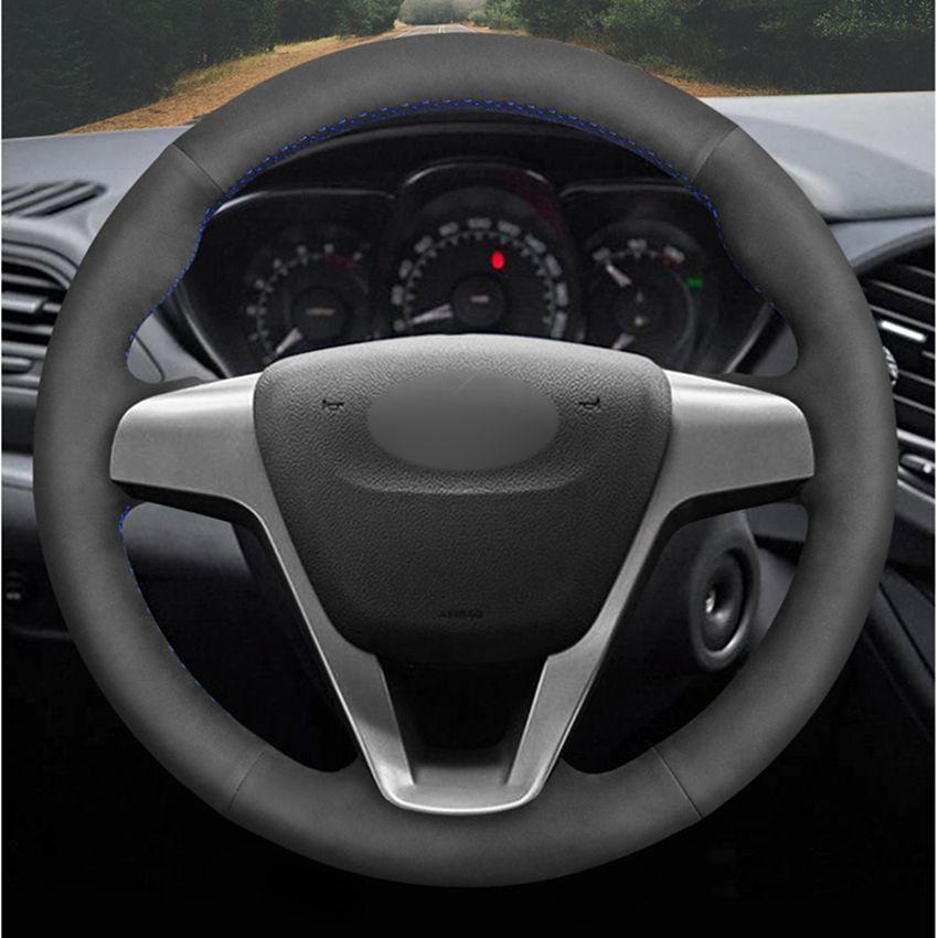 Изображение товара: Черный замшевый сшитый вручную удобный чехол рулевого колеса автомобиля для Lada Vesta 2015 2016 2017 2018 2019