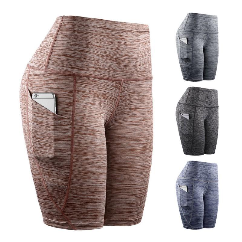 Изображение товара: Women High Waist Yoga Shorts 3XL Slant Pocket Running Training Sports Quick-drying Tight-fitting Stretch Gym Fitness Shorts