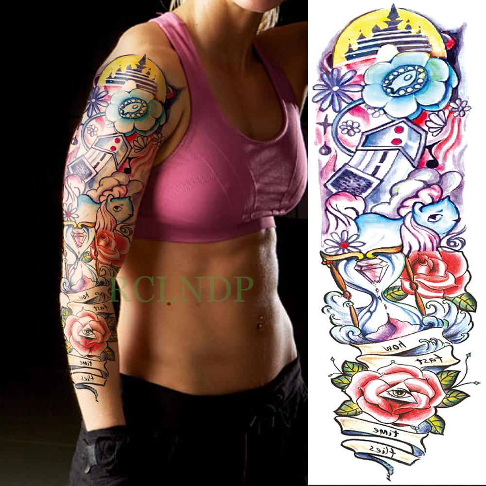 Изображение товара: Водонепроницаемые временные тату наклейки часы роза цветок полная рука поддельные тату флэш-тату рукав большой размер для девушек женщин леди