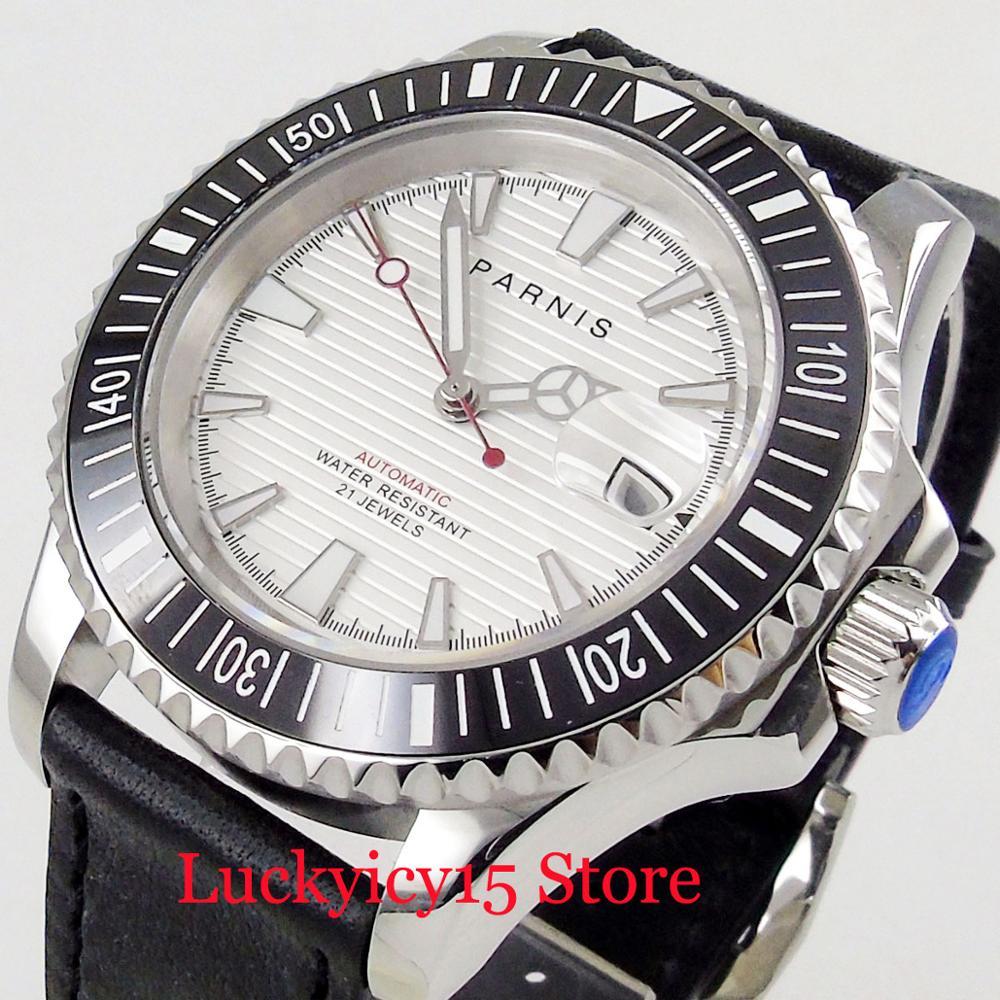 Изображение товара: Модные автоматические мужские часы 41 мм, сапфировое стекло, белый циферблат, Автоматическая Дата, керамическая рамка