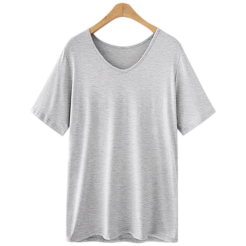 Изображение товара: Белая женская футболка с коротким рукавом, большие женские свободные однотонные хлопковые футболки с V-образным вырезом, Базовые Рубашки, Топы для женщин 4XL, 5XL, 6XL, лето 2020