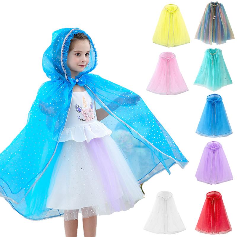 Изображение товара: Накидка принцессы с капюшоном для девочек, сетчатые кружевные наряды с оборками, одежда для принцессы, накидка, Детские аксессуары для косплея