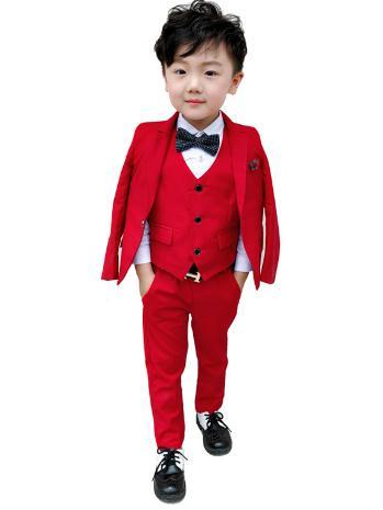 Изображение товара: Красные/серые черные костюмы для маленьких мальчиков из 3 предметов торжественные Детские блейзеры на свадьбу смокинг вечерняя одежда пиджак + жилет + штаны