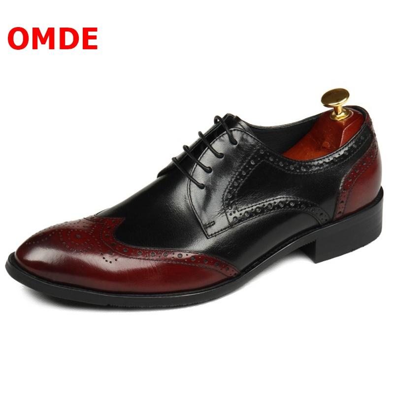 Изображение товара: OMDE мужские свадебные туфли из натуральной кожи с острым носком на шнуровке Броги мужские классические туфли ручной работы разноцветные деловые туфли