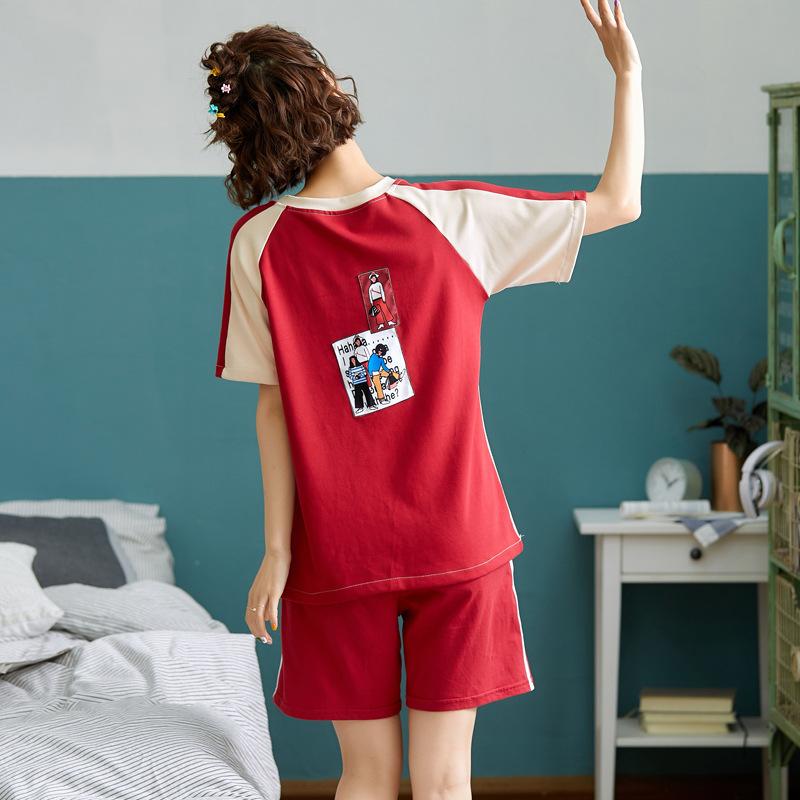 Изображение товара: Женские пижамы новые летние хлопчатобумажные шорты с коротким рукавом свежие милые женские тонкие повседневные пижамные комплекты из двух предметов пижамный комплект пижамы