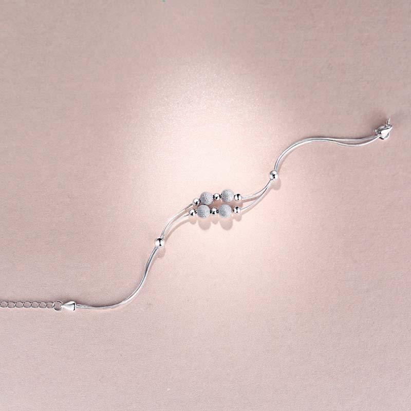 Изображение товара: Корейский 925 стерлингового серебра Скраб бисером цепи браслеты для женщин эффектный двухслойный браслет и браслеты ювелирные украшения