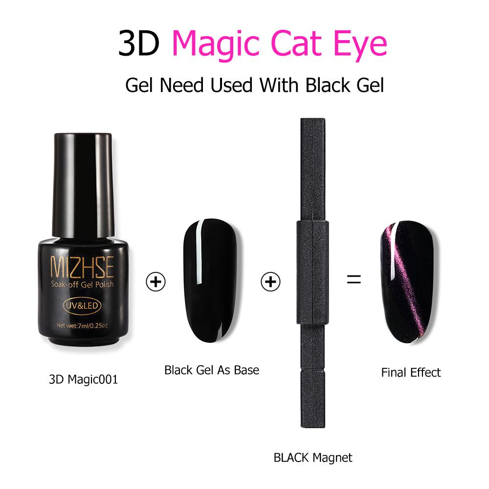 Изображение товара: MIZHSE 5D Гель-лак для ногтей кошачий глаз, впитывающий УФ-светодиодный Гель-лак для кошачьих глаз, звездное небо, Нефритовый эффект, черный лак, необходимое основание