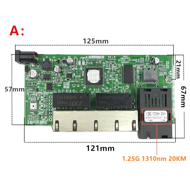 Изображение товара: Оптоволоконный коммутатор обратное PoE питание 10/100/1000M Gigabit Ethernet, одномодовый 4 RJ45 и 2 материнской платы SC, g, 20 км