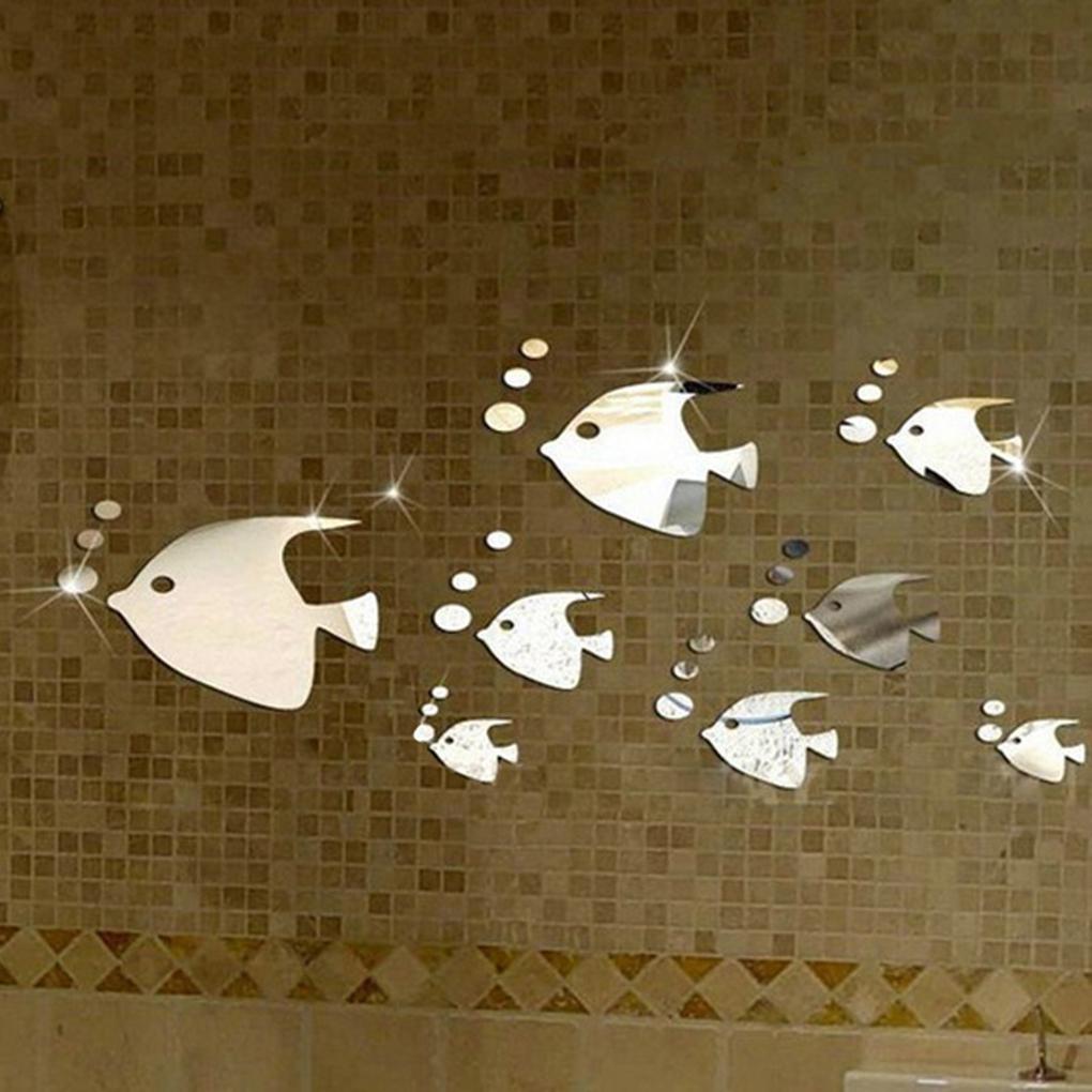 Изображение товара: Пузырьковые рыбки наклейки на стену морское зеркало в форме рыбы наклейки акриловое зеркало самоклеющиеся детская комната Детский сад украшение дома