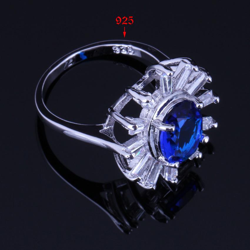 Изображение товара: Комплект ювелирных изделий Jolly V0245 с голубым кубическим цирконием и белым кубическим цирконием, покрытые серебром, серьги, подвеска, цепочка, кольцо